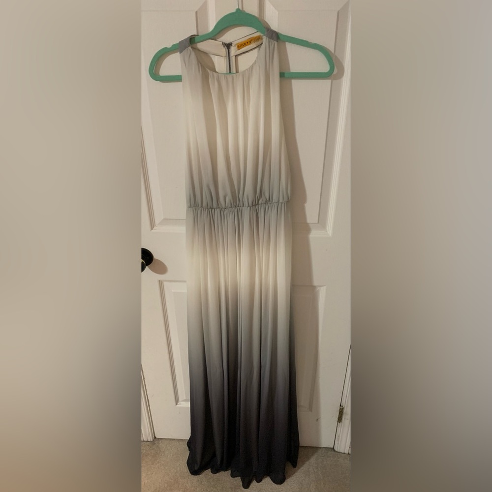 Alice + Olivia Womens Gray Ombre Silk Chiffon T Back Sleeveless Maxi Gown - Picture 3 of 5